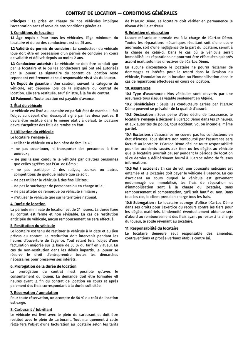 Verso : conditions générales